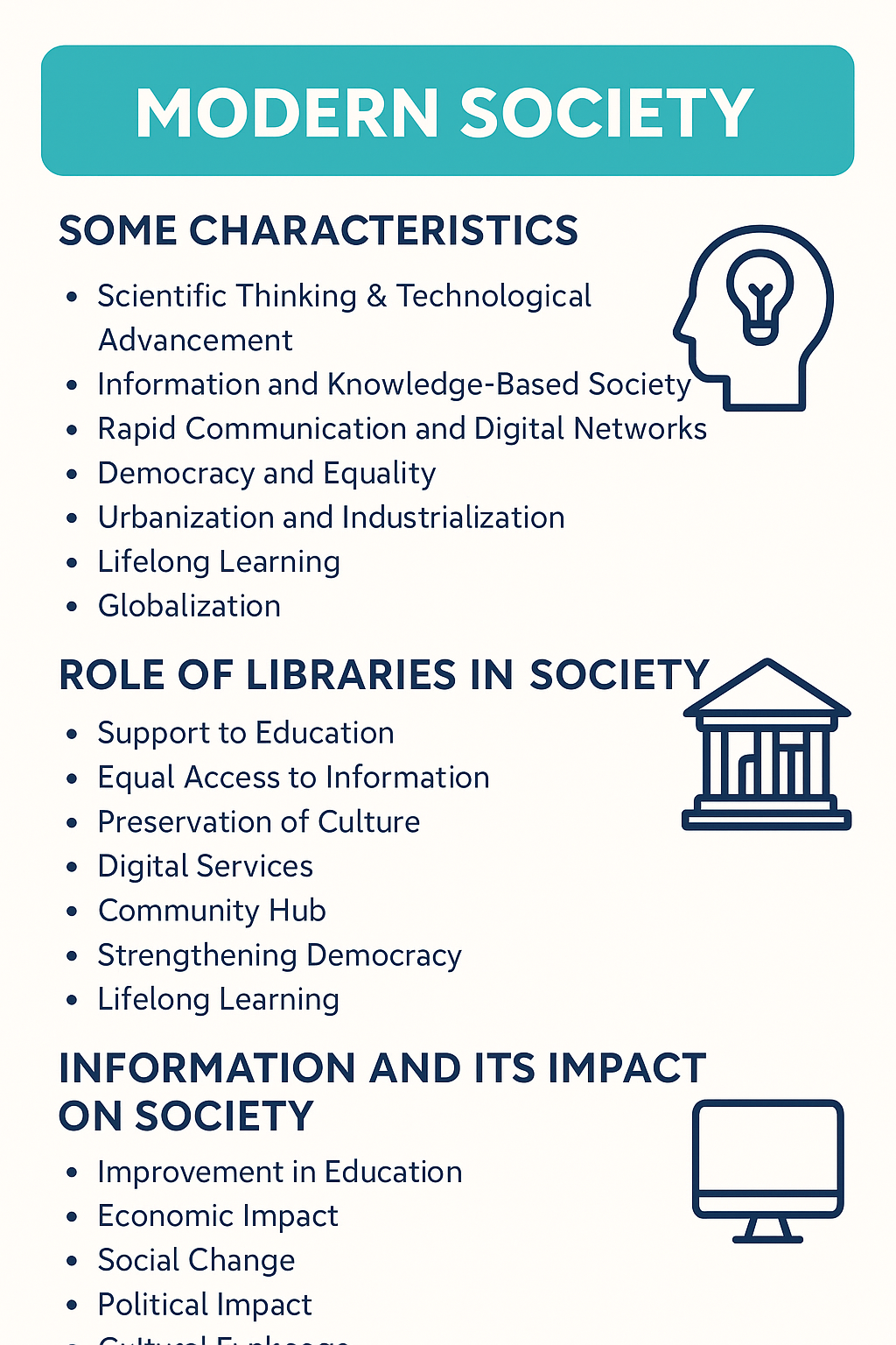 Modern Society: Characteristics, Role of Libraries and Impact of Information